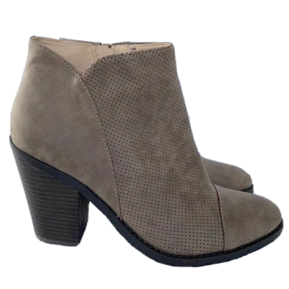 New Esprit Ankle Boots Bootie Heeled Faux Suede Leather Women Size 10 Taupe